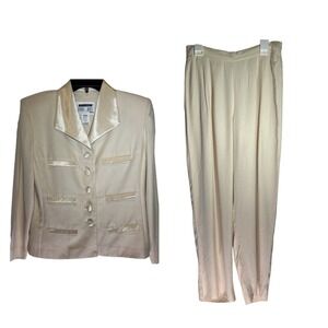 Lois Snyder DaniMax Women Suit sz 4P‎ Vtg Pleated Biege Y2K Formal USA Gorpcore